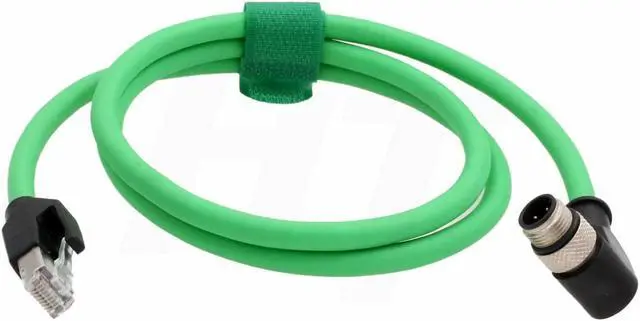 Main image of HangTon M12 4 Pin D-Coded Right Angle to RJ45 Ethernet Network for Omron Datalogic Sick Industrial Vision Sensor PoE PC CAT5e Green 2m