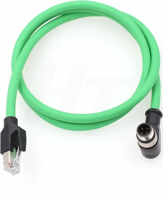 Alt view image 2 of 5 - HangTon M12 4 Pin D-Coded Right Angle to RJ45 Ethernet Network for Omron Datalogic Sick Industrial Vision Sensor PoE PC CAT5e Green 2m