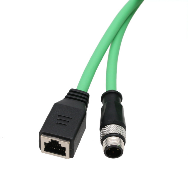thumbnail image 2 of HangTon M12 4 Pin Ethernet Cable For Sick Keyence IV2 SR-2000 Barcode Reader Sensor, D-Coded To RJ45 Cat5e Network PoE 15m 2 of 11