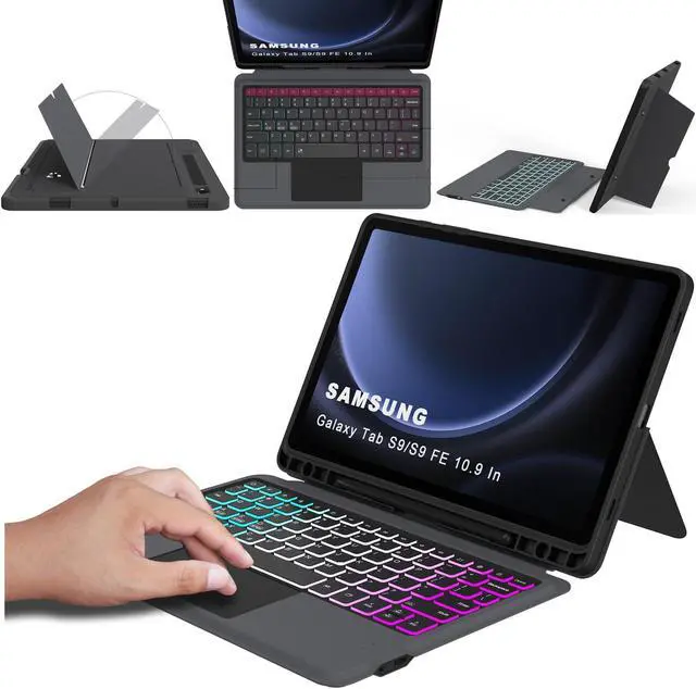 Main image of Detachable Keyboard Case for Samsung Galaxy Tab S10 FE/S9 FE/S9 : 3-Zone 7 Color Backlit Keyboard with Touchpad - Auto Wake/Sleep Tablet Case with S-Pen Holder for Tab S10 FE 10.9"/S9 FE 10.9"/S9 11"