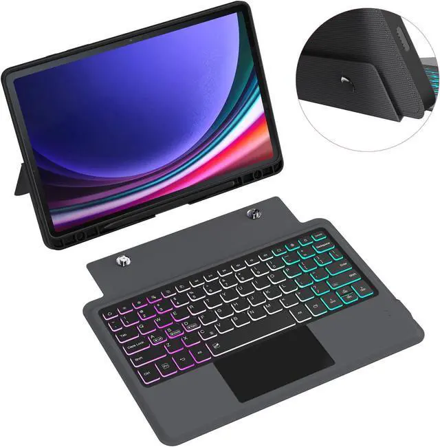 Alt view image 4 of 5 - Detachable Keyboard Case for Samsung Galaxy Tab S10 FE/S9 FE/S9 : 3-Zone 7 Color Backlit Keyboard with Touchpad - Auto Wake/Sleep Tablet Case with S-Pen Holder for Tab S10 FE 10.9"/S9 FE 10.9"/S9 11"
