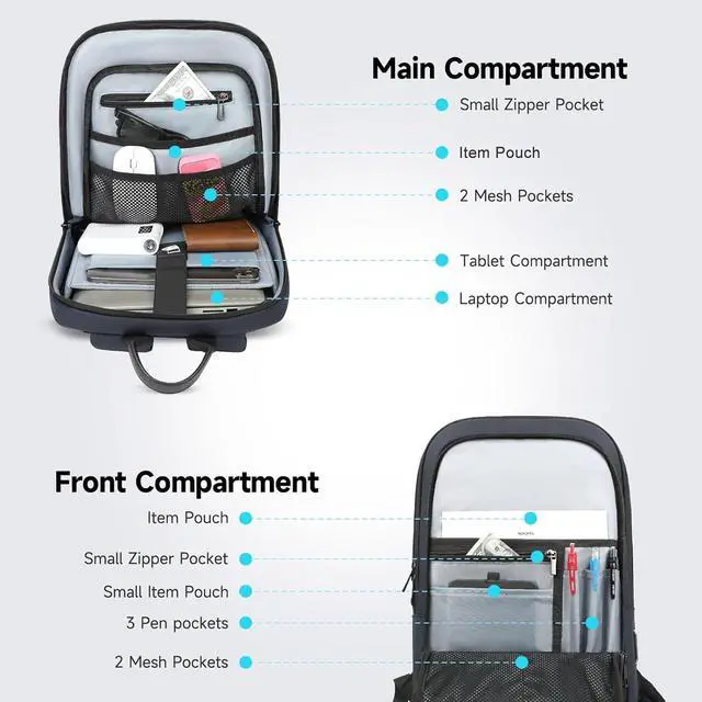 Alt view image 5 of 5 - Mens Backpack Slim Business Backpack with USB Charging Port Lightweight Computer Backpacks for 16 Inch Laptop Bag Water-Resistant Anti-Theft Daypack for Daily Office Work College Travel-Blue