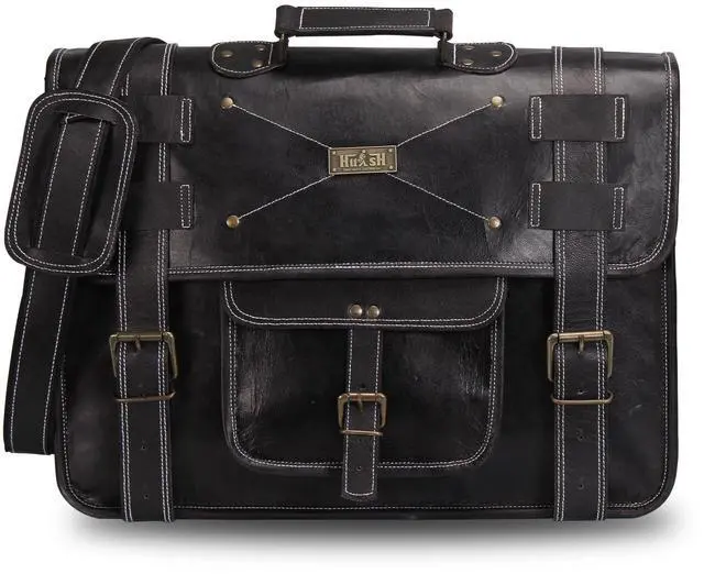 Alt view image 2 of 5 - HULSH Spacious Leather Laptop Bag for Men - Everyday Briefcase Messenger Bag - Handmade - 17 inch (Black)