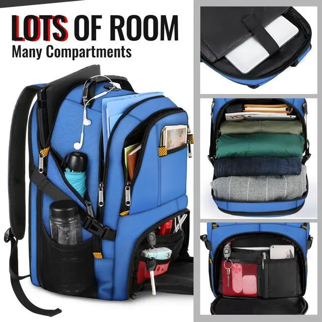 Alt view image 2 of 5 - YOREPEK Travel Backpack, Extra Large 50L Laptop Backpacks for Men Women, Water Resistant College Backpack Airline Approved Business Work Bag with USB Charging Port Fits 17 Inch Computers, Cobalt Blue