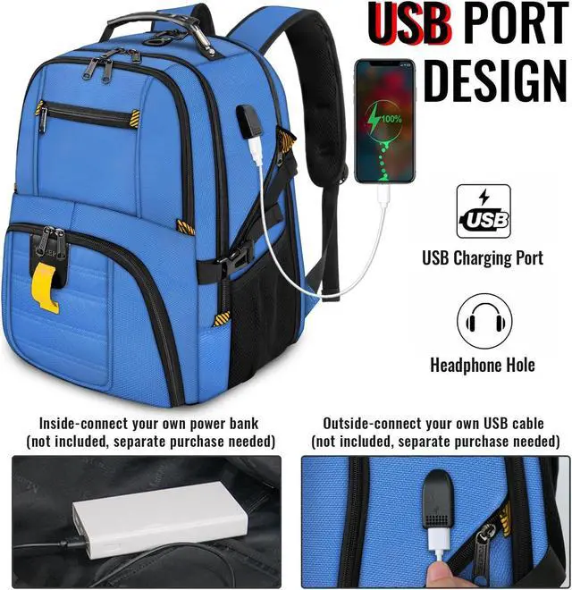 Alt view image 3 of 5 - YOREPEK Travel Backpack, Extra Large 50L Laptop Backpacks for Men Women, Water Resistant College Backpack Airline Approved Business Work Bag with USB Charging Port Fits 17 Inch Computers, Cobalt Blue