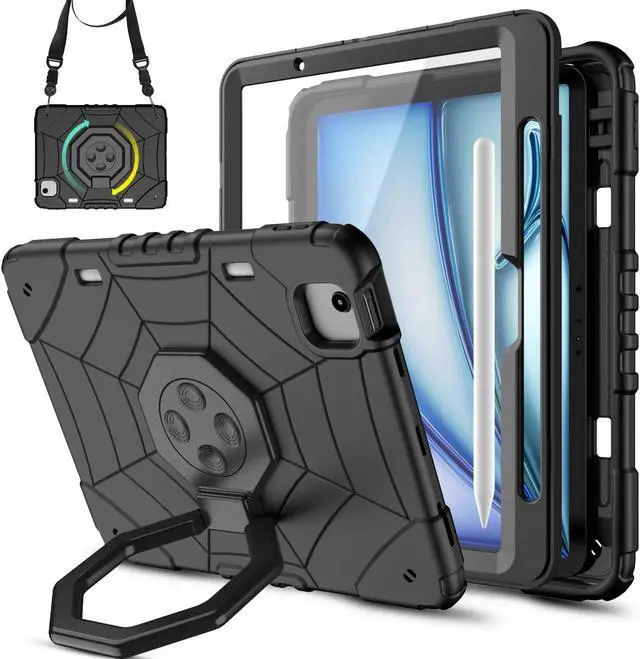 Main image of KepaiTok Case for ipad air M2 2024 11 inch iPad with Kickstand 2 Angles Built-in Stand for Kids Shockproof Case,Heavy Duty Rugged Protective Case with Pen Holder (Black)