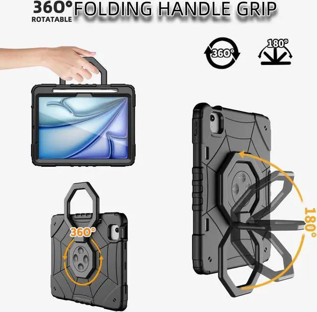 Alt view image 4 of 5 - KepaiTok Case for ipad air M2 2024 11 inch iPad with Kickstand 2 Angles Built-in Stand for Kids Shockproof Case,Heavy Duty Rugged Protective Case with Pen Holder (Black)