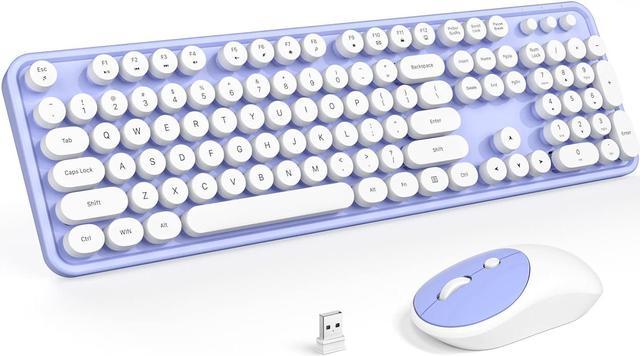 KNOWSQT Wireless Keyboard and Mouse Combo - White-Purple Full 