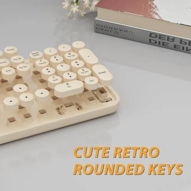 Alt view image 2 of 5 - Kootop Wireless Keyboard and Mouse Combo, Cute Colorful 104 Keys Typewriter Retro Round Keycaps Keyboard for PC Laptop,Desktop,Windows, Home and Office Keyboards Coffee