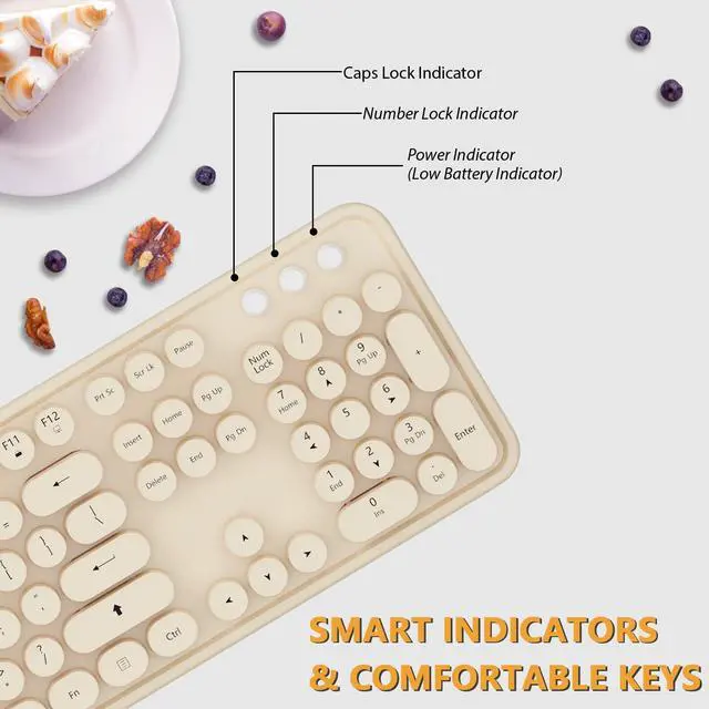 Alt view image 3 of 5 - Kootop Wireless Keyboard and Mouse Combo, Cute Colorful 104 Keys Typewriter Retro Round Keycaps Keyboard for PC Laptop,Desktop,Windows, Home and Office Keyboards Coffee