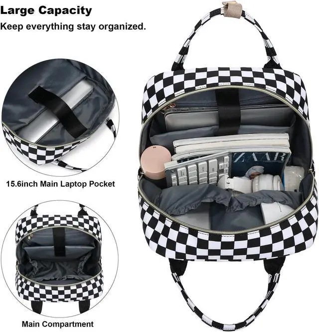 Alt view image 3 of 5 - Kouxunt Checkered Laptop Backpack College Bookbag School Backpack for Women Girls, Travel Backpack 15.6 Inch Computer Backpacks
