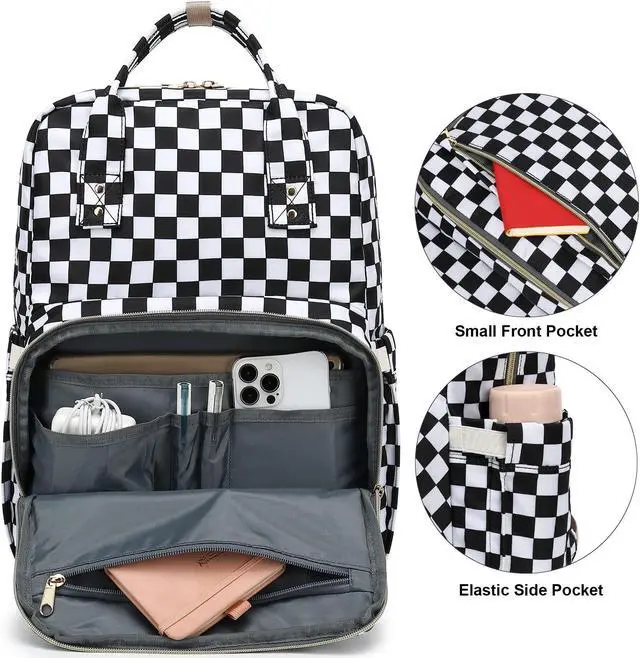 Alt view image 2 of 5 - Kouxunt Checkered Laptop Backpack College Bookbag School Backpack for Women Girls, Travel Backpack 15.6 Inch Computer Backpacks