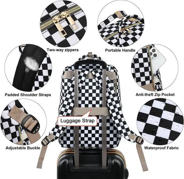 Alt view image 4 of 5 - Kouxunt Checkered Laptop Backpack College Bookbag School Backpack for Women Girls, Travel Backpack 15.6 Inch Computer Backpacks