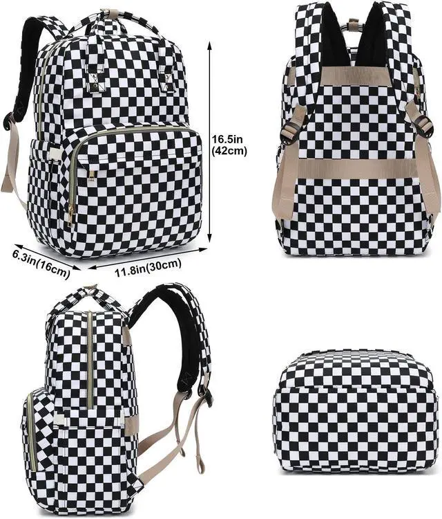 Alt view image 5 of 5 - Kouxunt Checkered Laptop Backpack College Bookbag School Backpack for Women Girls, Travel Backpack 15.6 Inch Computer Backpacks