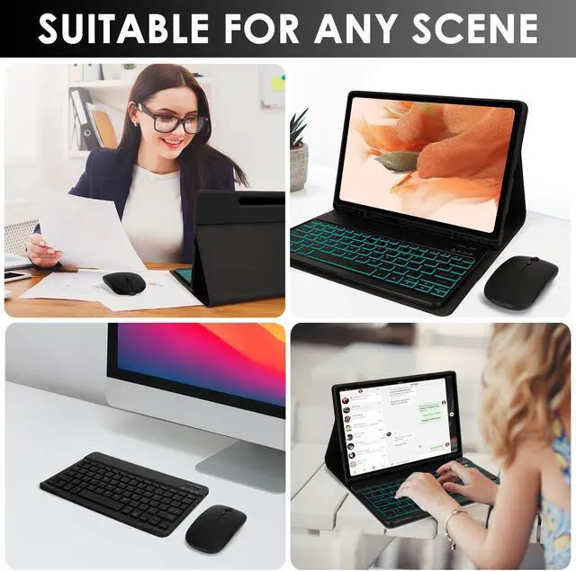 Alt view image 3 of 5 - LAMA Backlit Keyboard Case with Mouse for Samsung Galaxy 12.4 inch S10 Plus/S9 FE+/S9+/S8+, 12.4" S7 FE/S7 Plus Case with Keyboard & S Pen Holder, Detachable Keyboard Case with Slim Cover, Black