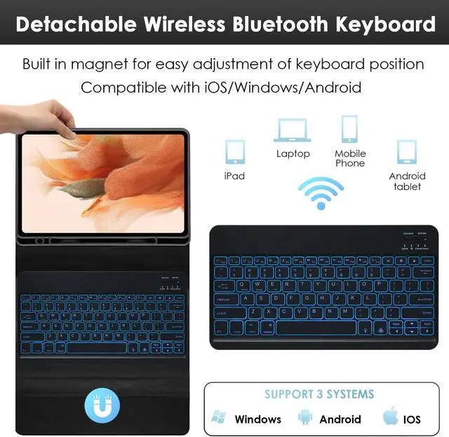 Alt view image 4 of 5 - LAMA Backlit Keyboard Case with Mouse for Samsung Galaxy 12.4 inch S10 Plus/S9 FE+/S9+/S8+, 12.4" S7 FE/S7 Plus Case with Keyboard & S Pen Holder, Detachable Keyboard Case with Slim Cover, Black
