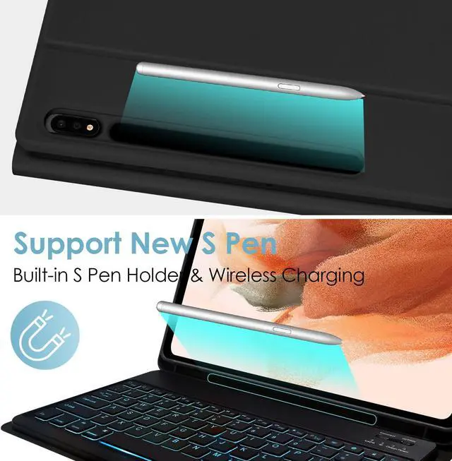 Alt view image 5 of 5 - LAMA Backlit Keyboard Case for Samsung Galaxy 12.4 inch S9 FE Plus/S9 Plus/S8 Plus/S7 FE/S7 Plus, S9+ Case with Keyboard & S Pen Holder, Detachable Keyboard with Slim Cover for Samsung 12.4'', BK