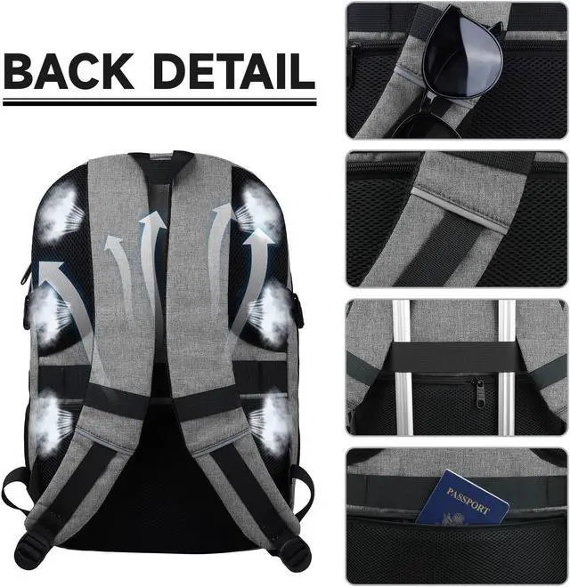 Alt view image 4 of 5 - Lapsouno Travel Laptop Backpack,Sturdy Large 17 inch Carry on Travel Backpack,TSA Flight Approved Business Backpack,Waterproof Anti-Theft USB College Backpack,Backpack for Men Women (Grey+Light Pink)