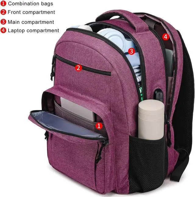 Alt view image 2 of 5 - LIBENED School Backpack for Teens Girls and Boys, Lightweight and Sturdy Bookbag for College with USB Charging Port, Red