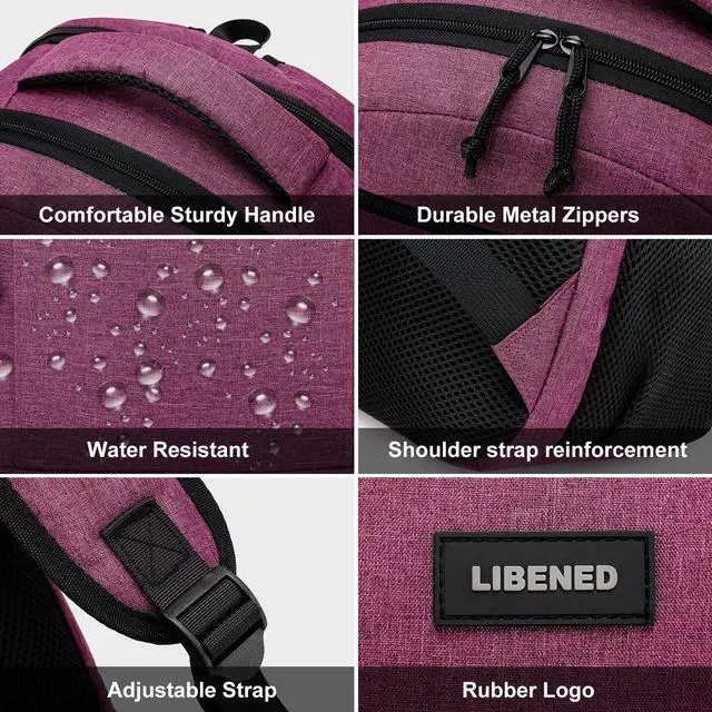 Alt view image 4 of 5 - LIBENED School Backpack for Teens Girls and Boys, Lightweight and Sturdy Bookbag for College with USB Charging Port, Red