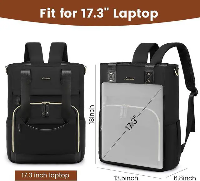 Alt view image 3 of 5 - LOVEVOOK Laptop Backpack for Women, 17 Inch Work Backpack with Laptop Compartment, Water Resistant Computer Backpack for College, Travel, Commuter