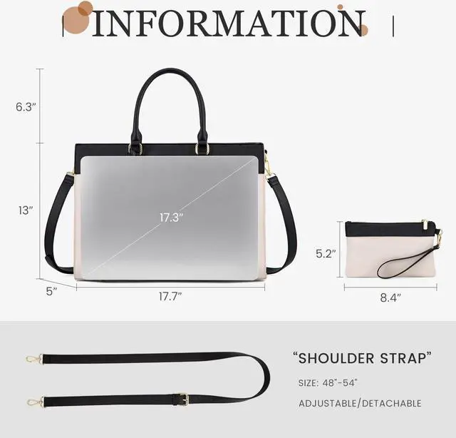 Alt view image 2 of 5 - LOVEVOOK Laptop Bag for Women, 17.3 inch Laptop Tote Work Bag Purse, Large Waterproof Leather Computer Briefcase for Office