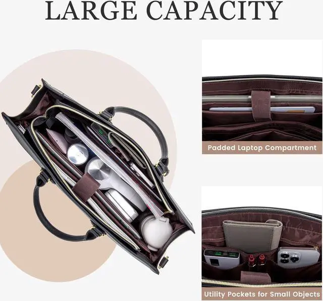 Alt view image 3 of 5 - LOVEVOOK Laptop Bag for Women, 17.3 inch Laptop Tote Work Bag Purse, Large Waterproof Leather Computer Briefcase for Office