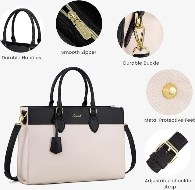 Alt view image 5 of 5 - LOVEVOOK Laptop Bag for Women, 17.3 inch Laptop Tote Work Bag Purse, Large Waterproof Leather Computer Briefcase for Office