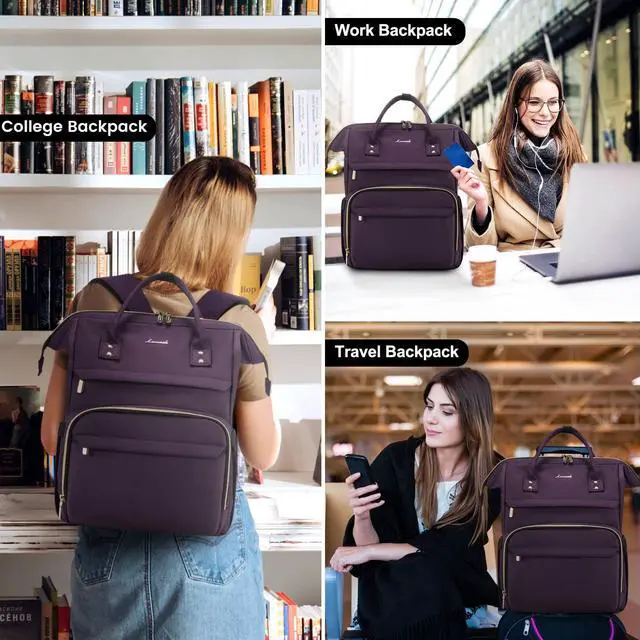 Alt view image 5 of 5 - LOVEVOOK College Laptop Backpack, 15.6 Inch Travel Backpack for College, Waterproof Work Backpack Woman for Teacher Nurse Anti-theft Travel Back Pack, Gifts for Women,Dark Purple