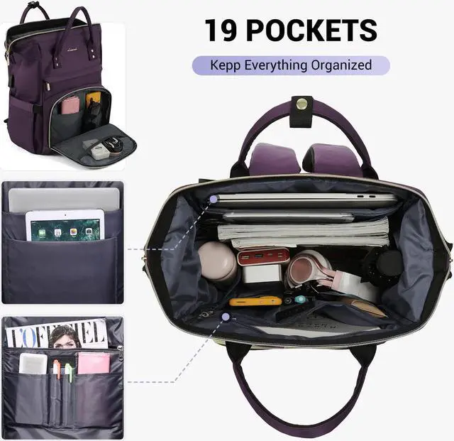Alt view image 2 of 5 - LOVEVOOK College Laptop Backpack, 15.6 Inch Travel Backpack for College, Waterproof Work Backpack Woman for Teacher Nurse Anti-theft Travel Back Pack, Gifts for Women,Dark Purple