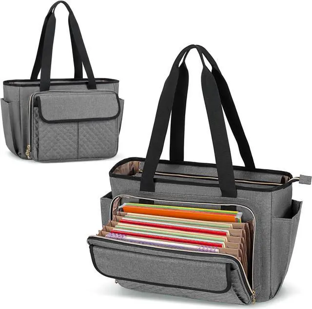 Main image of LUXJA Teacher Bag with Accordion File Area and Laptop Sleeve, Teacher Tote Bag for Women (Patent Pending), Gray