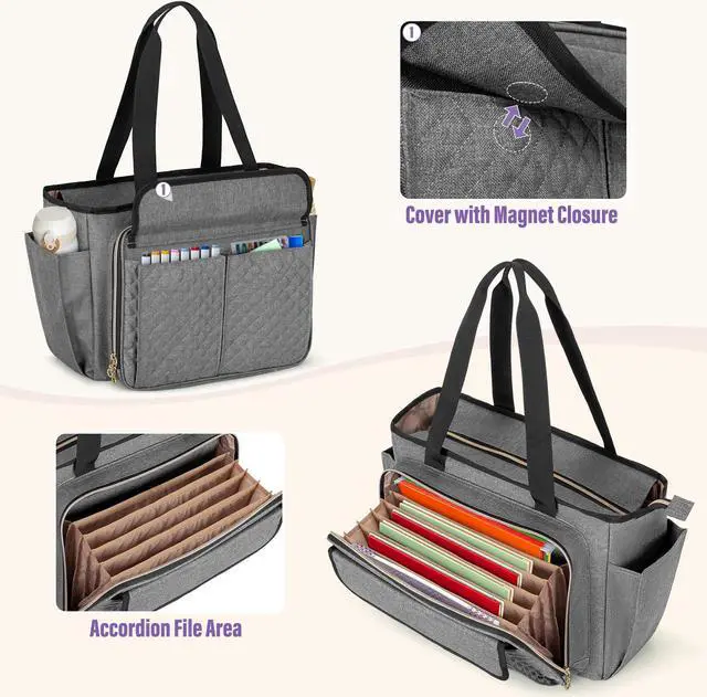 Alt view image 2 of 5 - LUXJA Teacher Bag with Accordion File Area and Laptop Sleeve, Teacher Tote Bag for Women (Patent Pending), Gray