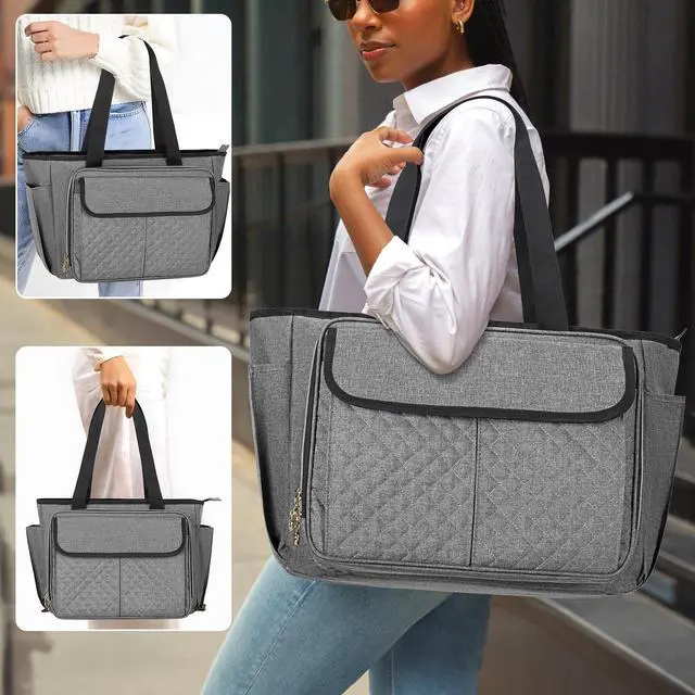 Alt view image 5 of 5 - LUXJA Teacher Bag with Accordion File Area and Laptop Sleeve, Teacher Tote Bag for Women (Patent Pending), Gray