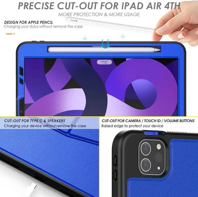 Alt view image 4 of 5 - Maogoam for iPad Pro 11 inch Case Leather,(4th&3rd Gen, 2022/2021), Rugged Magnetic Case, Compatible with Apple Pencil Wireless Charging, 7 Standing View Angles, Sleep/Wake Cover, Blue