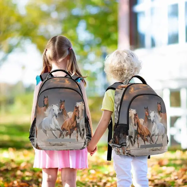 Alt view image 2 of 5 - MFTJYO Horse Backpack for Girls Backpacks for Elementary 3D Animal Horses Print School Book Bag Schoolbag Kids Bookbag College Travel Laptop Daypack Casual Rucksack
