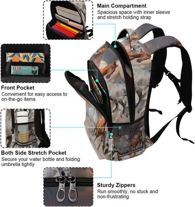 Alt view image 4 of 5 - MFTJYO Horse Backpack for Girls Backpacks for Elementary 3D Animal Horses Print School Book Bag Schoolbag Kids Bookbag College Travel Laptop Daypack Casual Rucksack