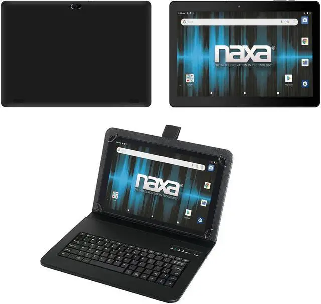 Main image of Naxa NID-1021 Core Android 11 Tablet with 10.1 HD IPS Screen and USB Keyboard Case, 1.6 GHz Quad Core Processor, 2GB Ram, 16GB Storage, Front and Rear Cameras, Speaker and Microphone, Black