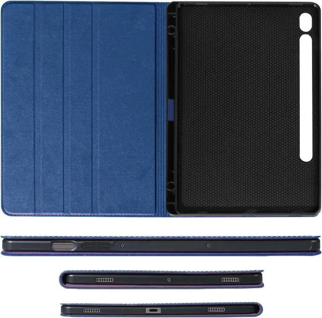 Alt view image 4 of 5 - NANRUIL for Samsung Galaxy Tab S7/S8 11 inch Case with S Pen Holder 2020/2022 Model(SM-X700/X706/T870/T875/T876) Genuine Leather Cover Protective Shell,Auto Wake/Sleep.Blue