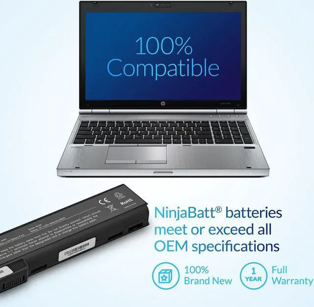 Alt view image 5 of 5 - NinjaBatt Battery for HP 8460P 628668-001 8470P 8570P 628666-001 628670-001 6560B CC06 631243-001 CC09 CC06XL 634089-001 634087-001 6465B 6470B 6460B - High Performance [6 Cells/4400mAh/48Wh]