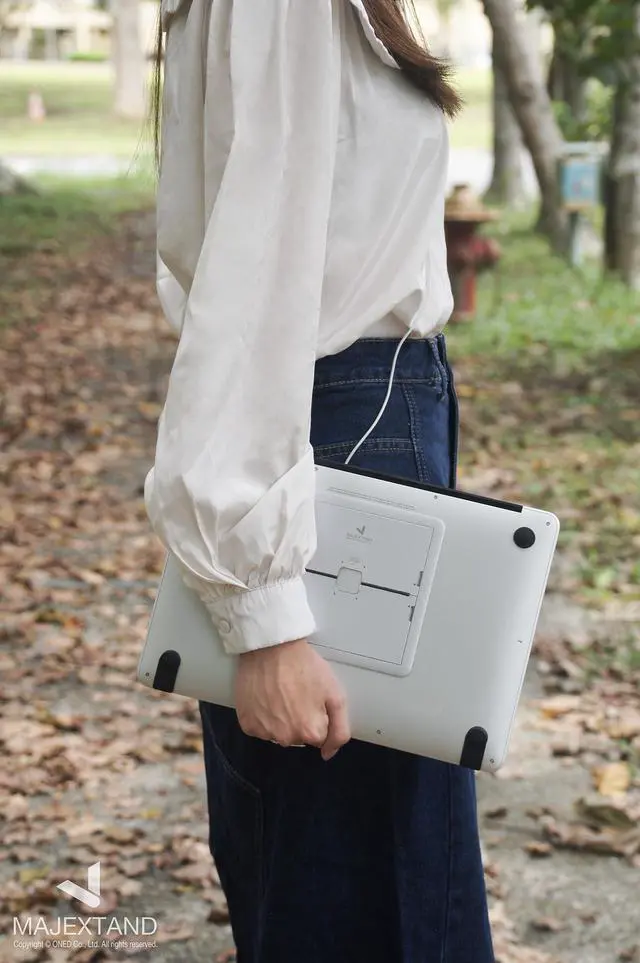 Alt view image 5 of 5 - MAJEXTAND Paper-Thin Stand for MacBook, Laptop Riser, Slim Portable Ergonomic Ventilated Stand, 6 Adjustable Heights from 2.1" to 3.6", Compatible with Laptops Up to 18, US Patented (Snow White)