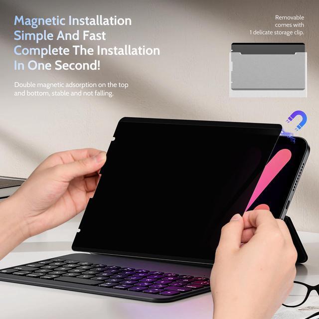 Alt view image 3 of 5 - Peslv 4 Way Magnetic Privacy Screen Protector for iPad Pro 12.9 Inch 2018 2020 2021 2022, Removable 360 Degree Spy Private Black Security Screen Filter, Easy Install Anti Blue Light Glare