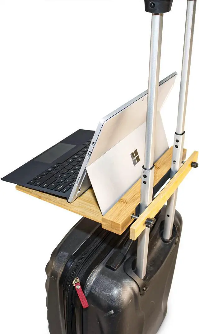 Alt view image 4 of 5 - Practical Products Laptop Stand - Portable Bamboo Laptop Holder for Travel, Luggage, Airport - 150 lbs Load Capacity