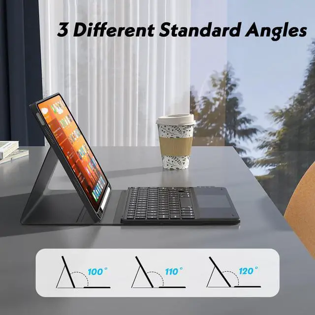 Alt view image 4 of 5 - QYiiD Keyboard Case for iPad Mini 7 A17 Pro, iPad Mini 7th/6th Generation (2024/2021), 7 Color Backlit, Multi-Touch Trackpad, Stand Folio Keyboard Cover with Rechargeable (USB-C) Keyboard, Black