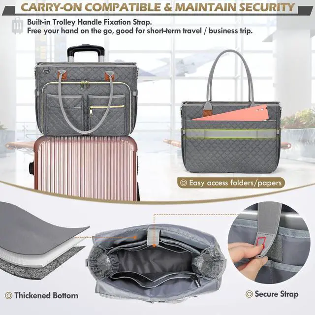 Alt view image 5 of 5 - RAINSMORE Teacher Tote Bag 15.6 inch Laptop Bag for Women Work Bags Laptop Tote Nurse Bag Professional Computer Messenger with Insulated Pocket, Laptop Briefcase for Office, College, Nursing, Grey