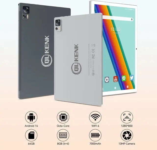 Alt view image 2 of 5 - Qukenk 2025 Latest Android 14 Tablet WIFI6 Large Storage 8GB RAM (4+4 Virtual) + 64GB ROM+512GB, Octa-Core 2 in 1 Tablet with Keyboard, 7000mAh Tablets 10.1 Inch Screen, Bluetooth/Case/Mouse