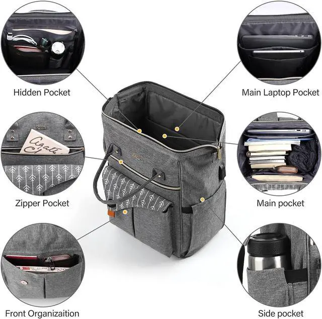 Alt view image 3 of 5 - RJEU Travel Backpack for Women, Laptop Backpack with Usb Charging Port, Anti Theft Water Resistant College School Bookbag Computer Backpack Fits 17.3 Inch Laptop Notebook