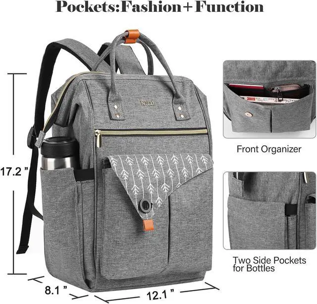 Alt view image 5 of 5 - RJEU Travel Backpack for Women, Laptop Backpack with Usb Charging Port, Anti Theft Water Resistant College School Bookbag Computer Backpack Fits 17.3 Inch Laptop Notebook