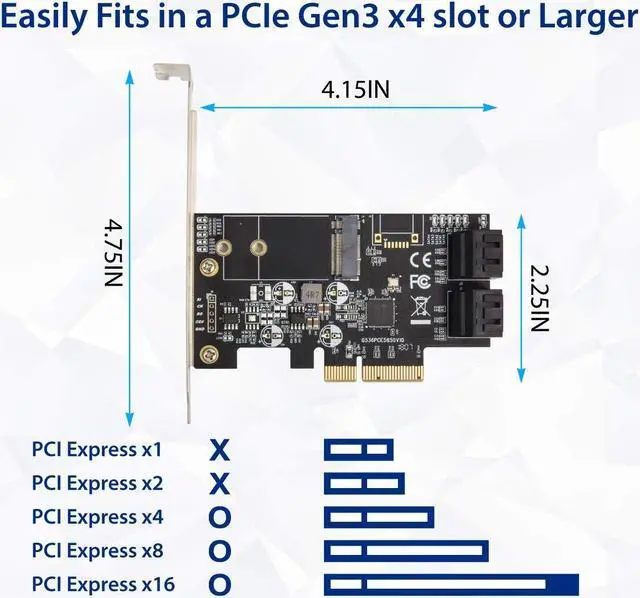 Alt view image 3 of 5 - IO Crest SI-PEX40138 Internal 4 Port Non-Raid SATA III 6GB/S with M.2 B-Key 22x42 Pci-E X4 Controller Card for Desktop PC Support SSD and HDD with Low Profile Bracket. JMB585 Chipset