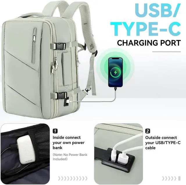 Alt view image 4 of 5 - Carry on Travel Backpack for Men Women, Extra Large 40L Flight Approved Expandable Suitcase With USB/Type-C Charging Port, Victoriatourist Water Resistant Luggage Daypack Business Weekender Bag, Green