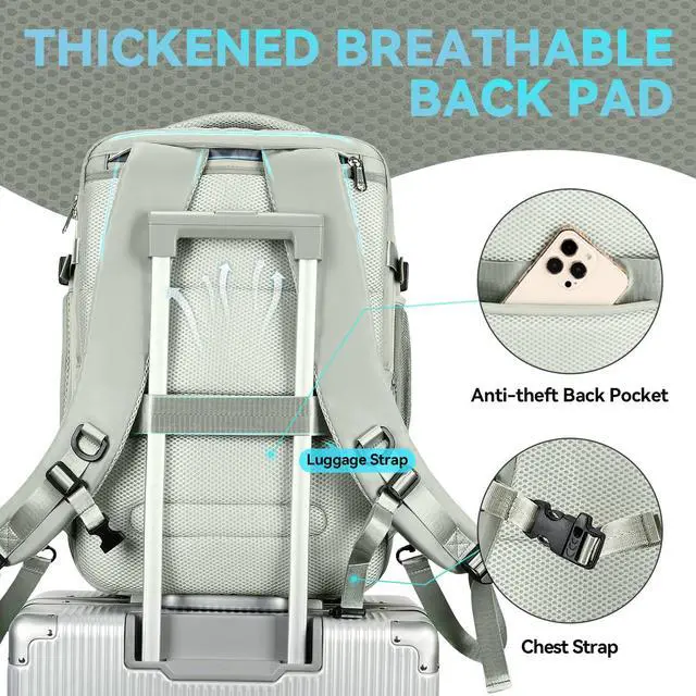 Alt view image 5 of 5 - Carry on Travel Backpack for Men Women, Extra Large 40L Flight Approved Expandable Suitcase With USB/Type-C Charging Port, Victoriatourist Water Resistant Luggage Daypack Business Weekender Bag, Green